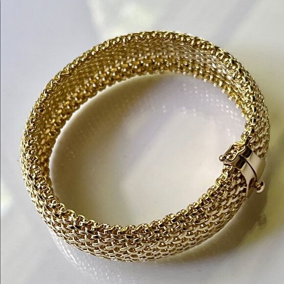 14K Yellow Gold Polished Mesh Bracelet – 7.25", 18.75mm, Solid, 29.5g - Picture 4 of 12